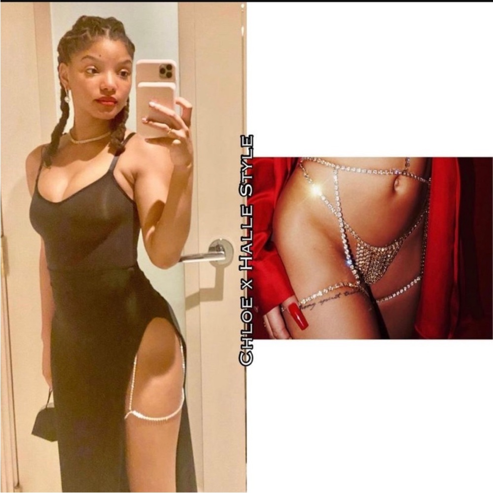 Swarovski crysta small/medium diamond rhinestone bodysuit harness garter thong